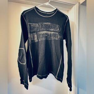 Armani Exchange Black Waffle Thermal Crew with Contrast Stitching